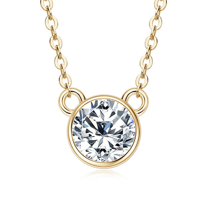 Real S925 Silver 6.5mm 1.0CT D Color Round Moissanite Cat Pendant Necklace for Women Girls Jewelry Birthday Gifts Valentine Day