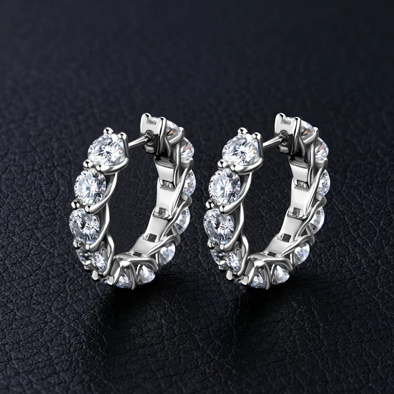 New 4mm Moissanite Hoops Luxury Eternity Diamond Earrings Solid Silver 925 18K White Gold Plated Jewelry for Women Gifts