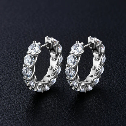 New 4mm Moissanite Hoops Luxury Eternity Diamond Earrings Solid Silver 925 18K White Gold Plated Jewelry for Women Gifts