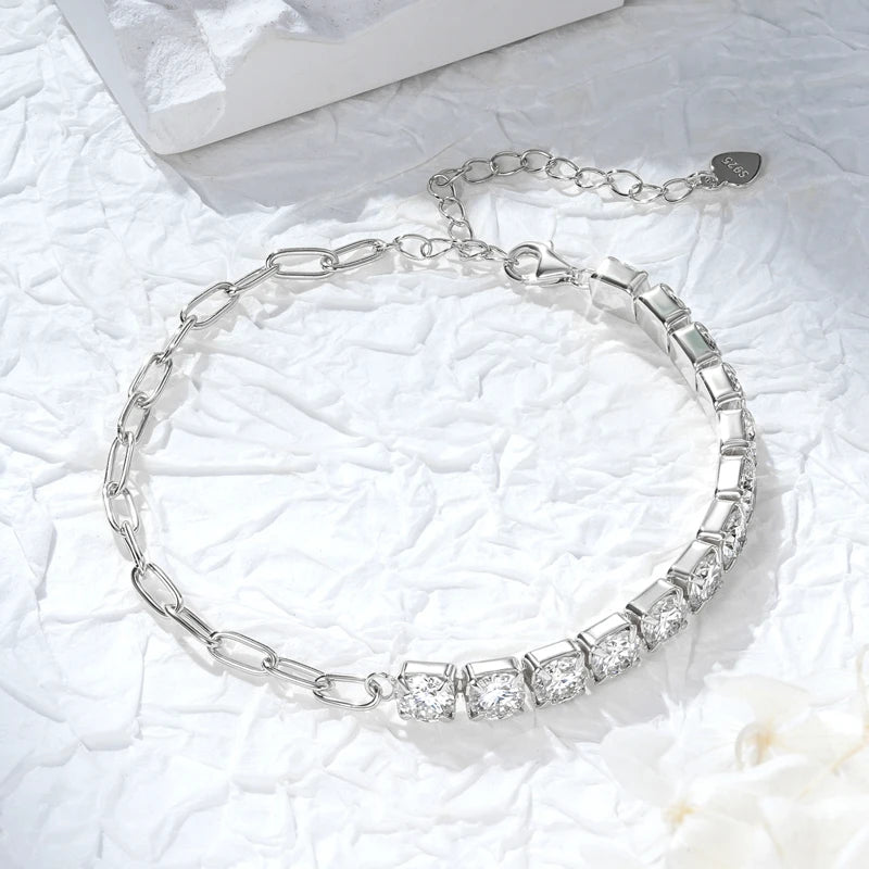 925 Silver Half Chain Tennis Bracelet 2-5mm D Color Moissanite Bracelet for Women Fine Jewelry 18k Gold Plated Bangle New