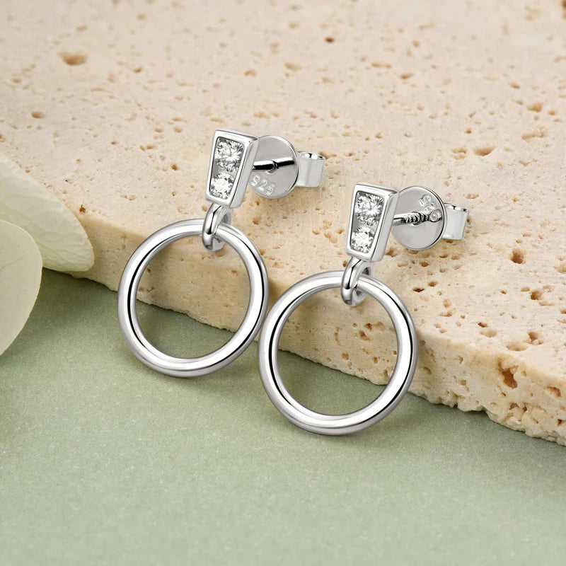 925 Sterling Silver Circle Dangle Drop Earrings for Women Moissanite Stud Earrings Minimalist Wedding Party Jewelry 2024