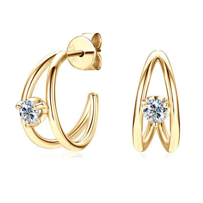 Half Double Side Hoop Earrings Real Silver 925 for Women with D Color Moissanite Stud Earrings Certificate 2024 New Jewelry Gift