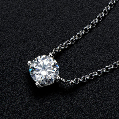 925 Sterling Silver Moissanite Necklace Diamond 1ct 6.5mm Round Pendant For Woman Fine Jewelry Gift Chain Length 40+2+3cm