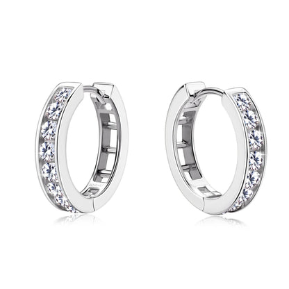 Genuine 2.5mm Moissanite Hoops Classic Earrings 925 Sterling Silver Gold Slot Inlay Sparking Diamond for Women Men Jewelry