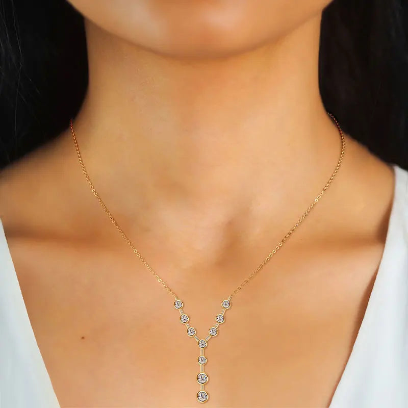 Bezel Y Shape Moissanite Diamond Necklace Real 925 Silver 18k Gold Plated 7-stone Pendant For Women 2025 New Jewelry Gifts