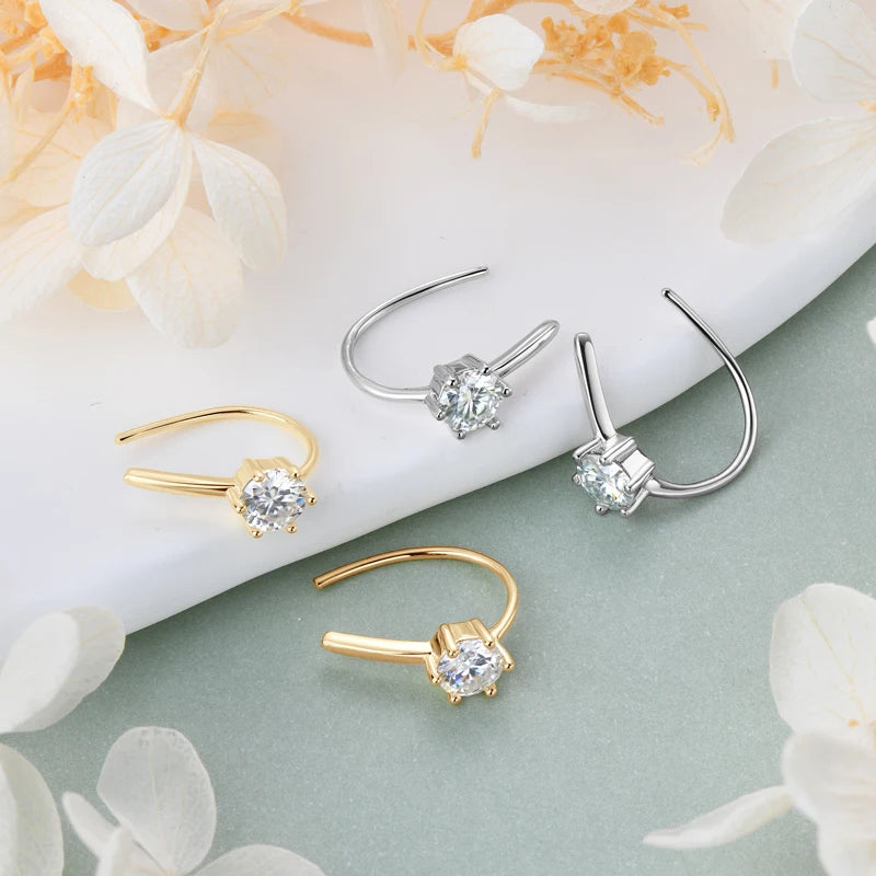 5mm Moissanite Open Hoops U Shape 3 Stone Earrings 925 Sterling Silver Piercing Ear Earring Gift for Women Jewelry Wedding