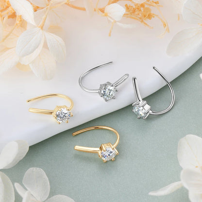 5mm Moissanite Open Hoops U Shape 3 Stone Earrings 925 Sterling Silver Piercing Ear Earring Gift for Women Jewelry Wedding