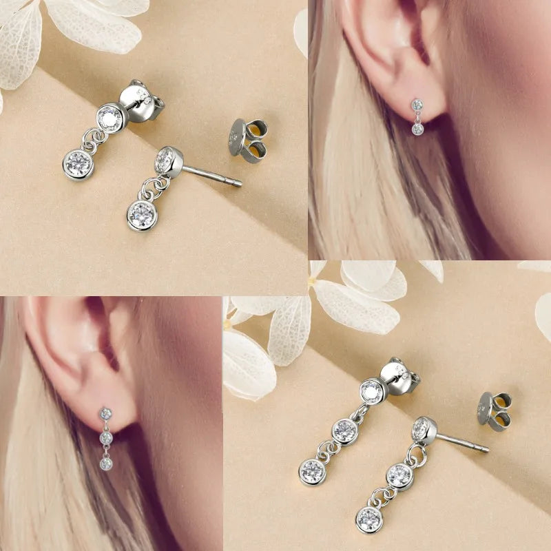 Long Chain Link Hanging Earrings Silver 925 2-3mm Moissanite Drop Earring Piercing Ear for Women Gold Paletd Jewelry Gift