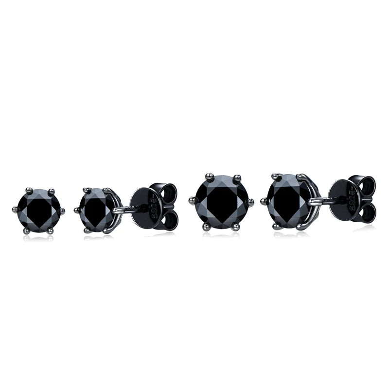 6.5MM 2CTW. Black Moissanite Stud Earrings For Women and Men 925 Silver Black Earrings 0.5ct 1ct Round Cut Lab Diamond 5mm