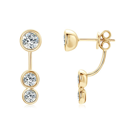 2.0cttw Moissanite Stud Earrings Jacket Real 925 Silver Plated Gold 3 Stones Drop Earrings for Women Jewelry 2025 New Gift