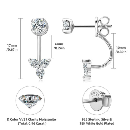 Dual Purpose  Flower D Moissanite Drop Stud Earrings Real 925 Silver Front and Back Piercing Ear Jacket for Women Jewelry Gift