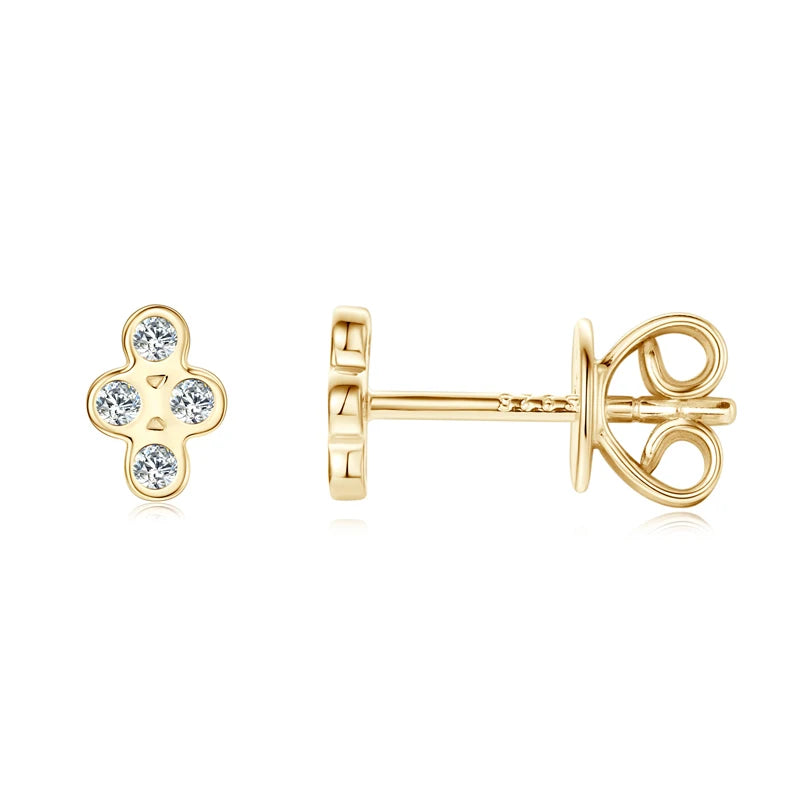 2024 Trendy 925 Silver Four Leaf Clover Studs 1.3mm D Color Moissanite Piercing Earrings for Couple Women Men Gift Jewelry