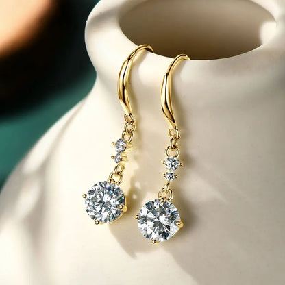 6.5mm 1CT Round D Moissanite Drop Hook Earrings 925 Silver for Women Wedding Engagement Jewelry GRA Certified Ladies Gift