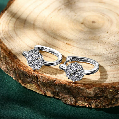 Luxury Flower Earrings 925 Silver Full Moissanite Drop Small Hoop Earrings For Women 2024 Trendy Christmas Jewelry Gift