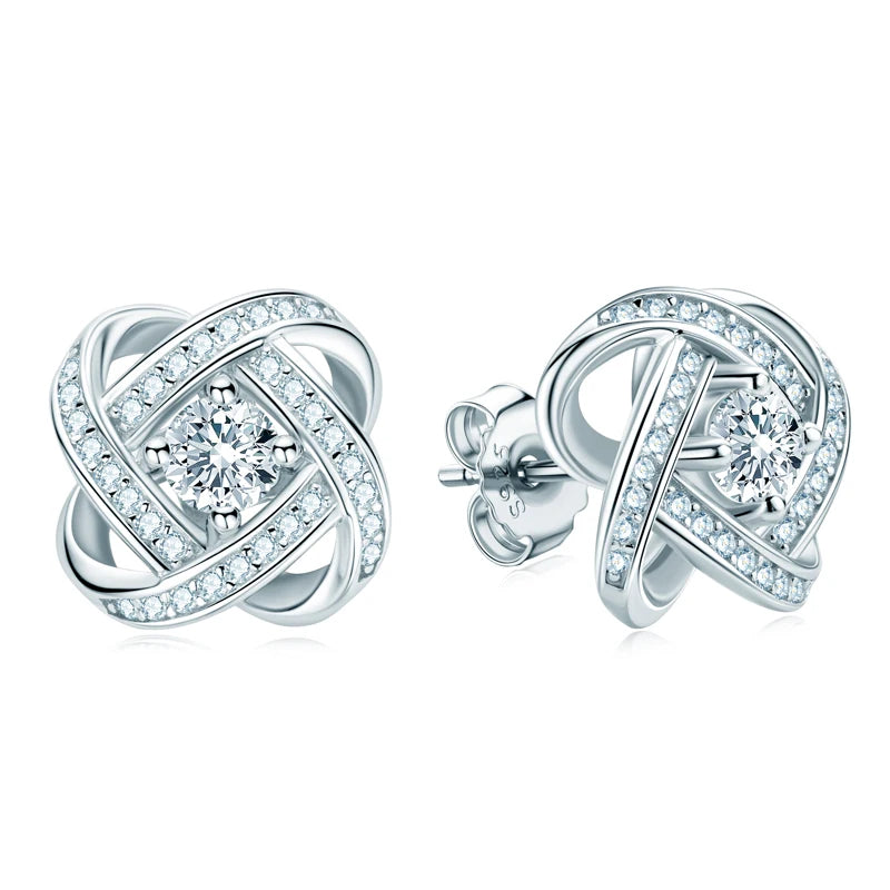 Original Certified Wedding Stud Earrings 4mm Moissanite Twist Flower Earrings for Women 925 Sterling Silver Jewelry Party
