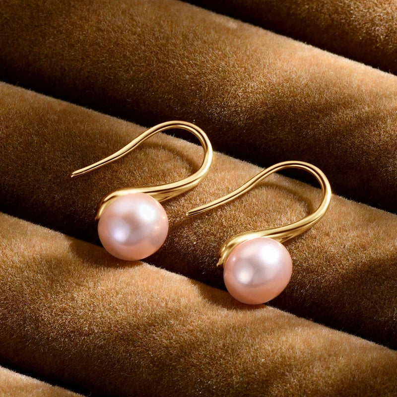 Elegant Pearl Drop Earrings 8-8.5mm Natural Freshwater Pearl Hook Earrings For Women Classic Wedding Jewel 14K Gold Fille