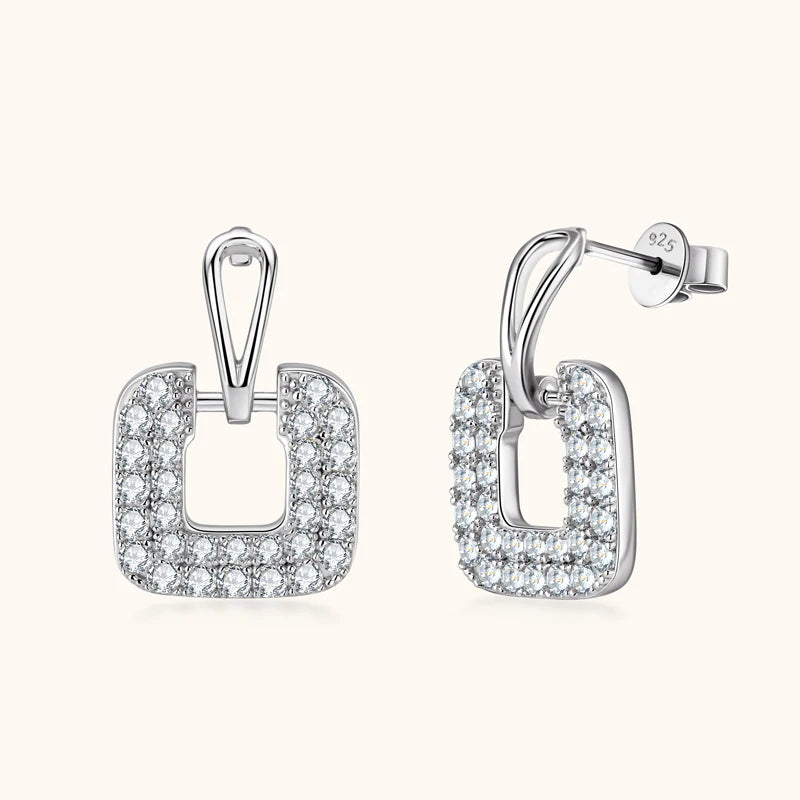 Premium Gold Square Stud Earrings Piercing Ear for Women Real Moissanite Drop Earrings Silver 925 Luxury Wedding Jewelry