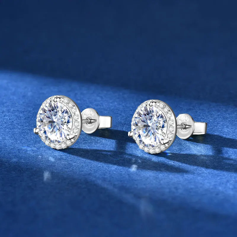 Classic 2CT 1CT 0.5CT D Moissanite Round Stud Earrings for Women Men 925 Silver 3 Claw Sparking Lab Diamond Certified Fine Jewel