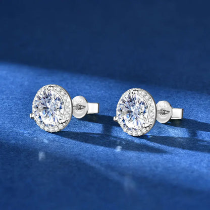 Classic 2CT 1CT 0.5CT D Moissanite Round Stud Earrings for Women Men 925 Silver 3 Claw Sparking Lab Diamond Certified Fine Jewel