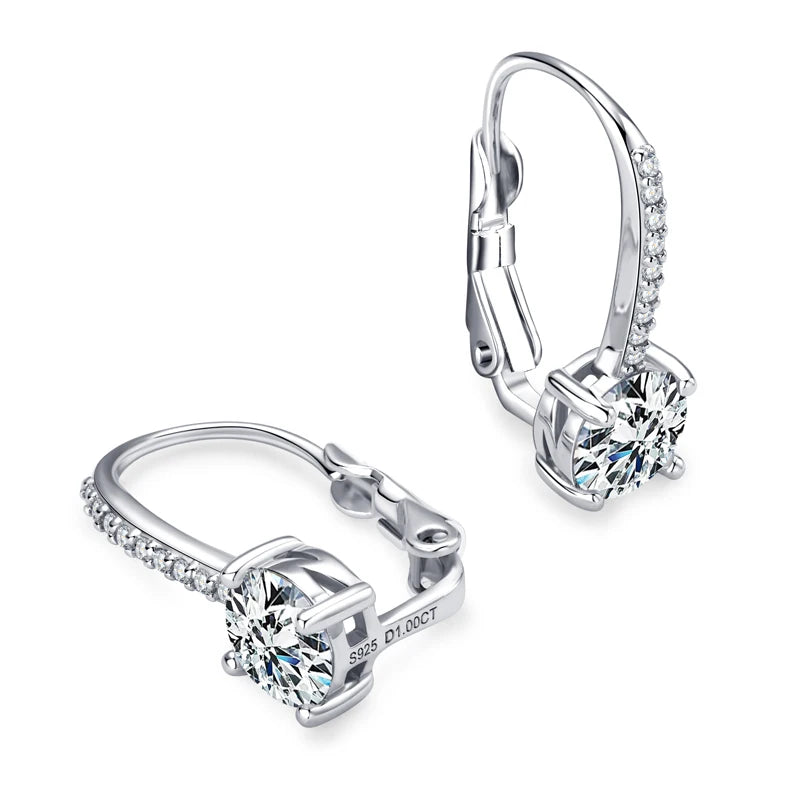 100% Real 925 Silver 1.0ct D Color Moissanite Drop Hoop Earring for Women Clip Earring Engagement Wedding GRA Jewelry Gift