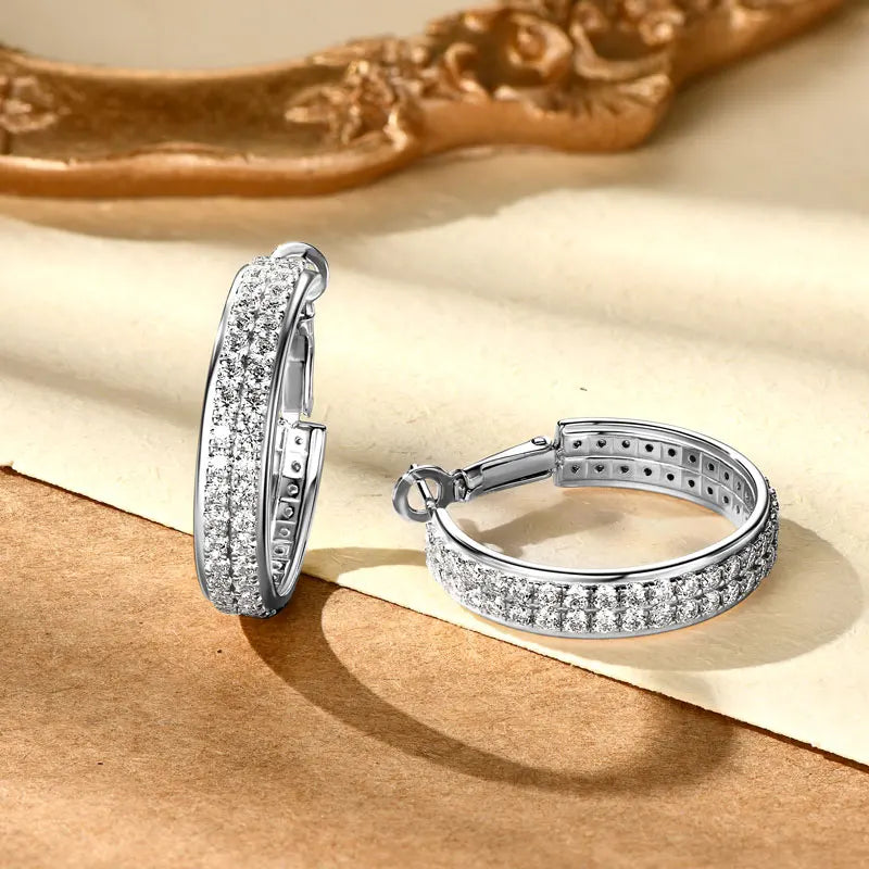 2025 Trendy Pave Full Moissanite Hoop Earrings Real 925 Silver Earrings for Women Wedding Party Birthday Valentine Gift