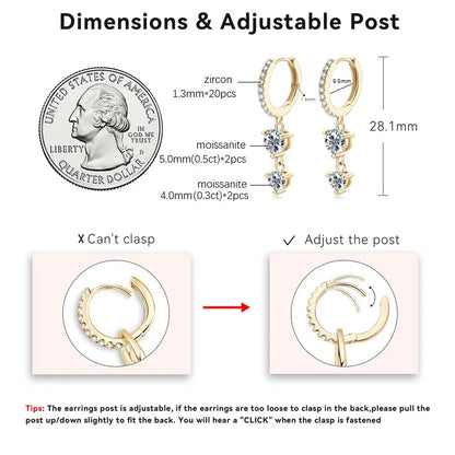 4mm 5mm Round Moissanite Long Tassel Earrings 100% 925 Sterling Silver Women's Hoop Dangle Earrings Wedding Jewelry Gifts
