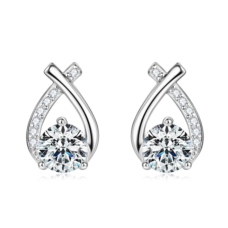 Korea Fishtail Cross Earrings Real 925 Sterling Silver 0.5ct D Color Moissanite Stud Trendy Earring for Women Daily Wear Jewelry