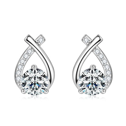 Korea Fishtail Cross Earrings Real 925 Sterling Silver 0.5ct D Color Moissanite Stud Trendy Earring for Women Daily Wear Jewelry