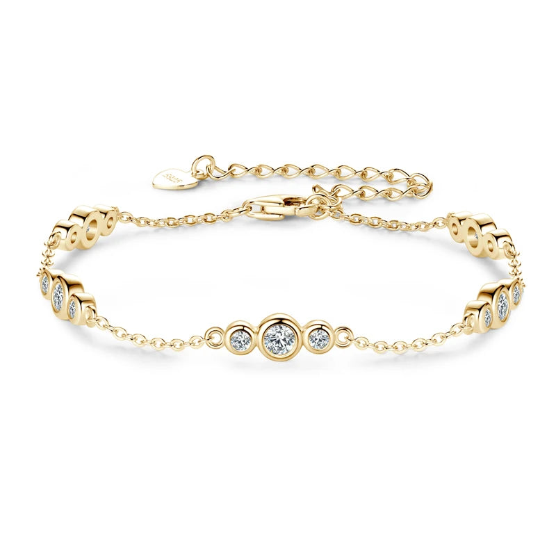 2024 New 18k Gold Plated Bracelet 925 Silver Chain 2mm D Color Bezel Moissanite Bracelets Fashion Women's Jewelry Gifts