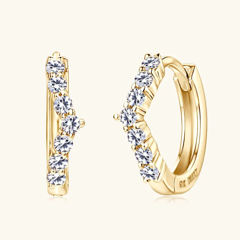 Real 10K Gold Earrings 1.3mm D Moissanite Mini Hoops Huggie Earrings for Women Yellow Gold Anniversary Wedding Certified Jewelry