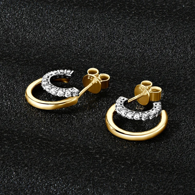 925 Sterling Silver Moissanite Earrings Stud for Women Double Open Hoop Ear Cuff 2024 Trend Jewelry with Certificate Gifts