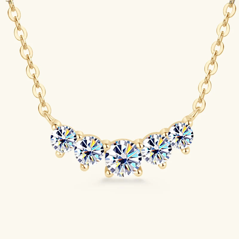 D0.17CT Moissanite 7 Stones Pendant Necklace for Women 18k Gold Plated 925 Silver Adjustable Chain Fine Jewelry Gifts S925