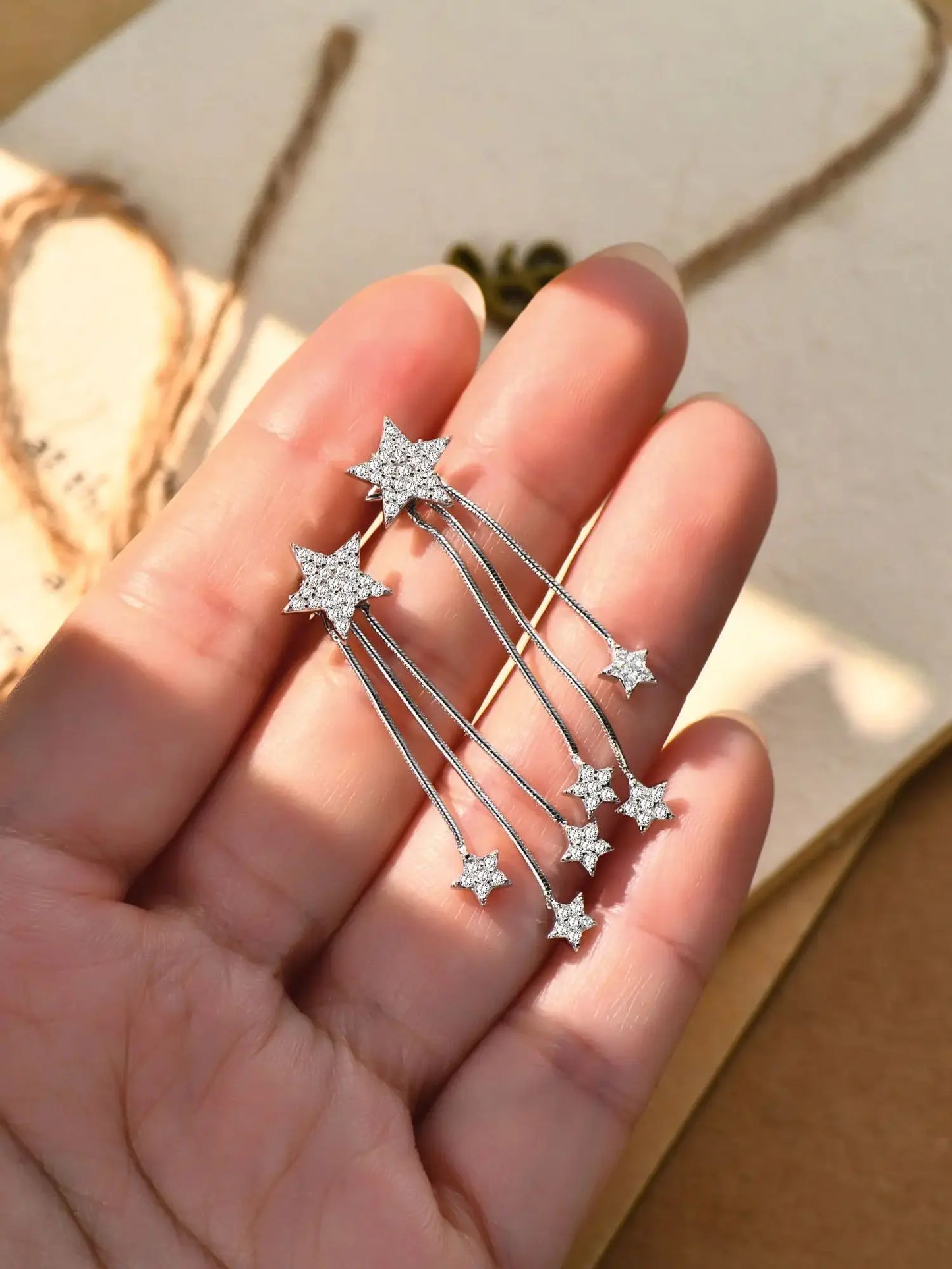 Long Tassel Star Moissanite Pendant Earrings for Women S925 Silver Chain Dangle Drop Earrings Studs GRA Certified Jewelry