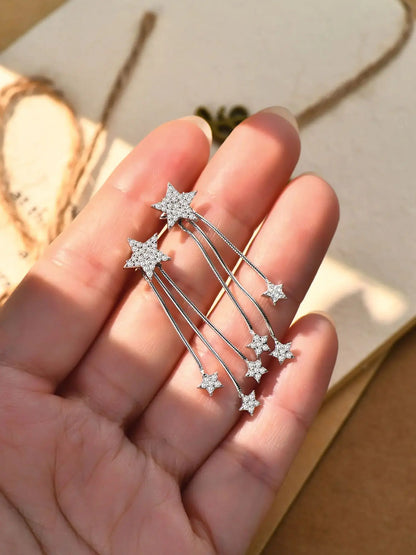 Long Tassel Star Moissanite Pendant Earrings for Women S925 Silver Chain Dangle Drop Earrings Studs GRA Certified Jewelry