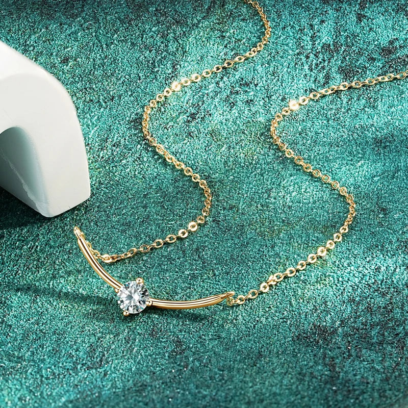 2024 5mm 0.5ct D Moissanite Curved Pendant Necklace 100% 925 Silver Chain for Women Jewelry Christmas Anniversary Gift with GRA