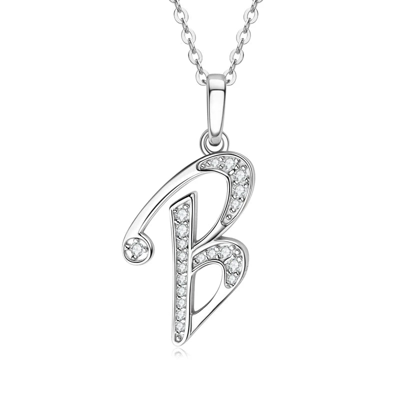 Name Necklace 26 Letter Initial Moissanite Pendant Real Silver 925 for Couples Women Men Valentine's Day Gift Fine Jewelry