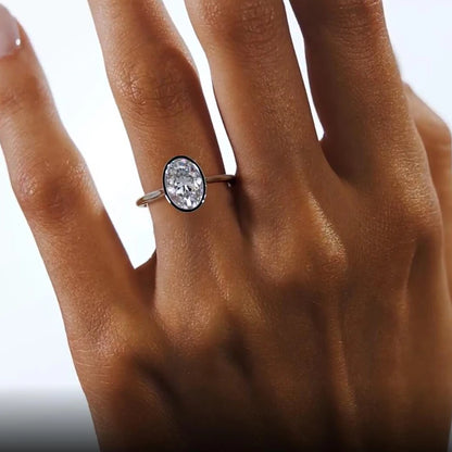 100% Real 925 Sterling Sliver 4.5 Carat Oval Cut Cubic Zirconia Engagement Ring for Women Sparking Lab Diamond Finger Ring