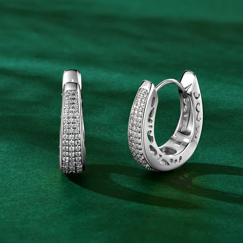 2025 0.86CTW. Pave Moissanite Hoop Huggie Earrings for Women 925 Silver Luxury Skeleton Design Earring Original Fine Jewelry GRA