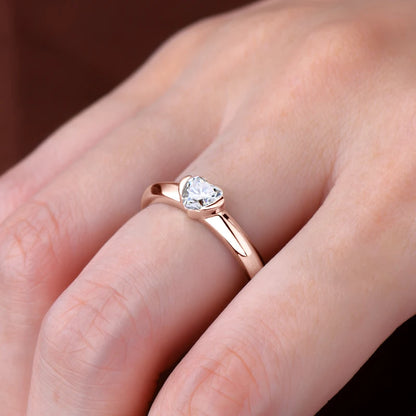 Rose Gold Color 0.5ct Heart Shaped Moissanite Solitaire Engagement Ring Silver 925 for Women Promise Wedding Bands Jewelry