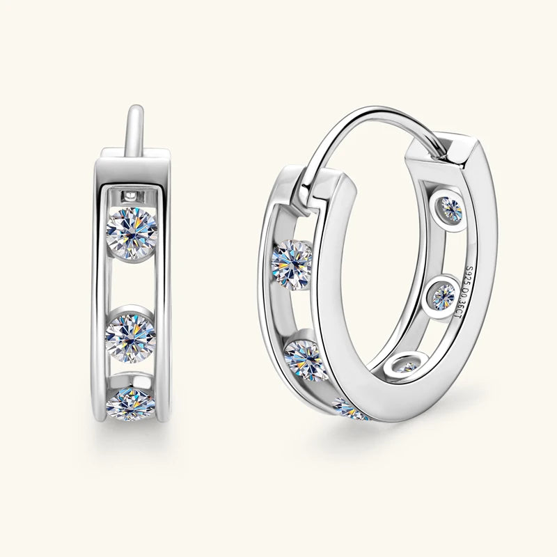 2024 New In 18K Gold Plated 0.72CTW. 2.5mm Moissanite Hoop Huggie Earrings for Women 925 Silver Jewelry with Certificate Gift