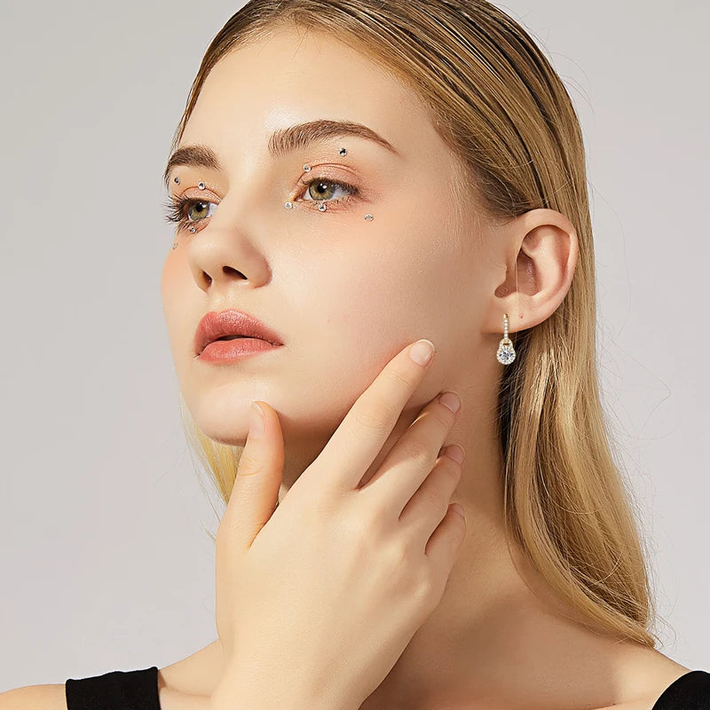 2024 Luxury Women's Hoop Earrings Real Silver 925 5mm Round Moissanite Drop Earrings Wedding Fine Jewelry Party Valentine Gift