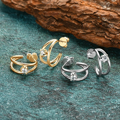Half Double Side Hoop Earrings Real Silver 925 for Women with D Color Moissanite Stud Earrings Certificate 2024 New Jewelry Gift
