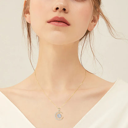 8mm 2.0CT Moissanite Sun Crescent Pendant Necklaces For Women 925 Silver Adjustable Chain Charm GRA Certified Jewelry Gift