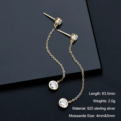 Long Tassel Star Moissanite Pendant Earrings for Women S925 Silver Chain Dangle Drop Earrings Studs GRA Certified Jewelry