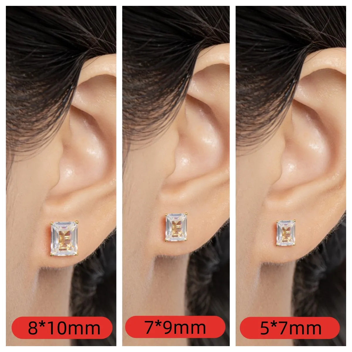 Fashion 925 Sterling Silver Emerald Cut Stud Earrings for Women Geometric Piercing Earring Wedding Ear Buckle Jewelry Gift
