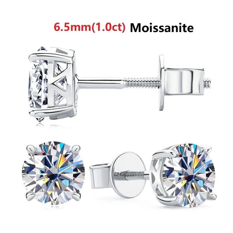 10K Solid Gold Stud Earrings Sparking 6.5mm 6mm 0.8-1CT D-E Moissanite Classic Earrings for Women Men Jewelry GRA Certificate