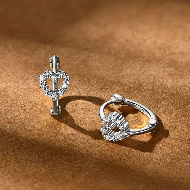Sweet Love Heart Moissanite Hoop Earrings For Women 925 Sterling Silver Small Ear Buckle INS Minimalism Fine Jewelry Gift