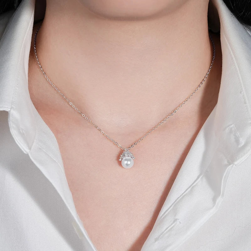 7-8mmFreshwater Pearl Crown Pendant Necklace s925 Silver Adjustable Chain Luxury Fine Jewelry for Women Gift 2025 Trendy