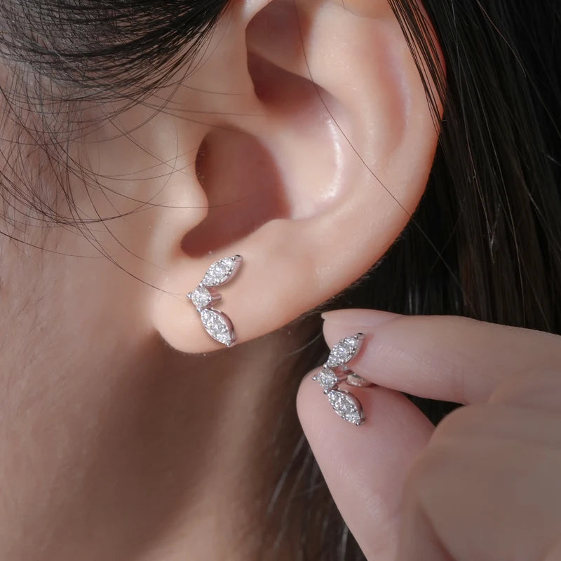 Cute Leaf-shape Moissanite Earrings 925 Sterling Silver Mini Studs Piercing Ear Earrings for Women Jewelry GRA Certificate
