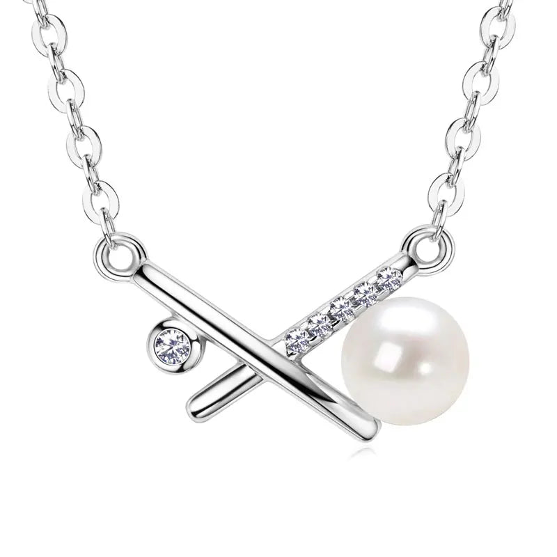 5-5.5mm Natural Freshwater Pearl Pendant Necklace 925 Sterling Silver for Women X Shape Cross Pendants Valentine Gifts